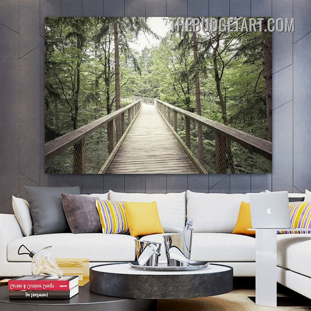 Wooden Bridge Natursacpe Vintage Painting Picture Canvas Wall Art Print for Room Molding