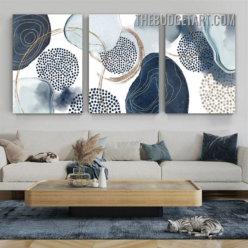 Dots Stains Abstract Watercolor Modern Painting Picture 3 Panel Canvas Wall Art Prints for Room Molding