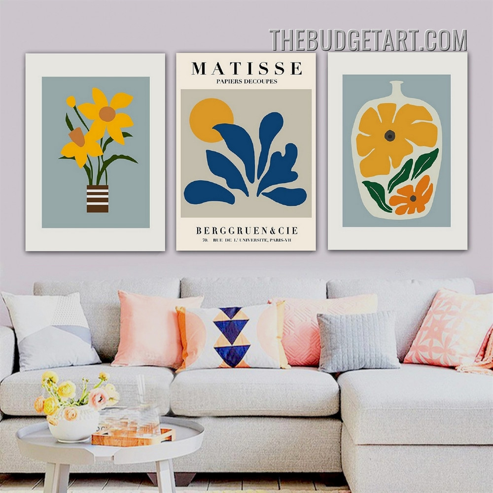 Henri Matisse Flowers Abstract Modern 3 Panel Canvas Wall Art Prints for Room Garnish