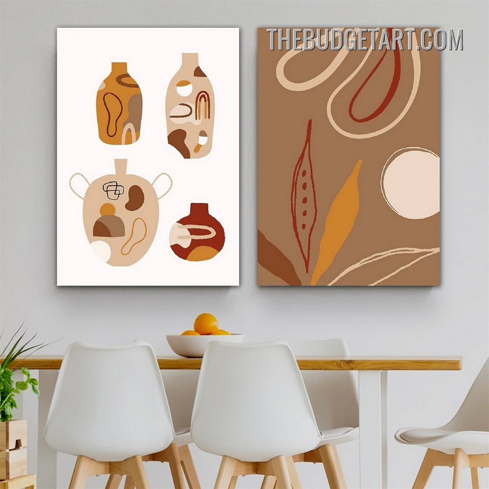 Wiggly Flaw Vase Abstract Scandinavian Painting Picture 2 Piece Canvas Wall Art Prints for Room Trimming