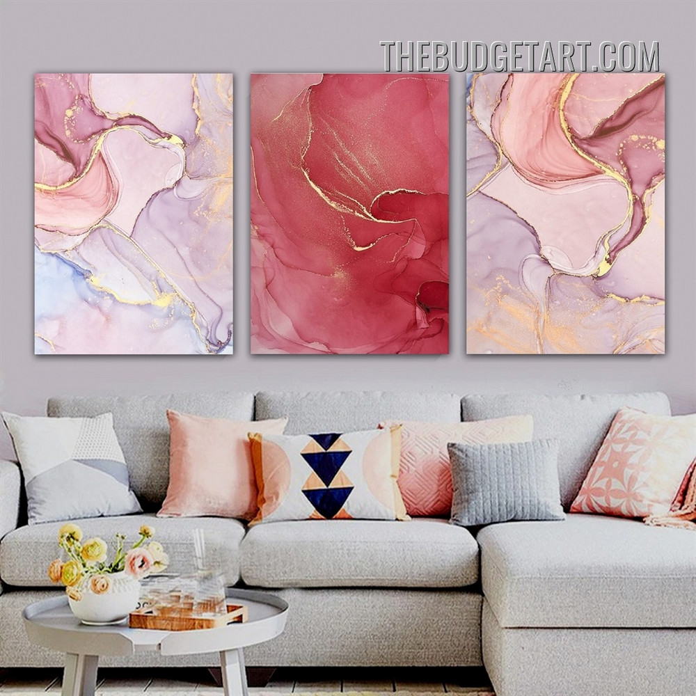 Calico Marble Modern Painting Picture 3 Piece Abstract Canvas Wall Art Prints for Room Tracery