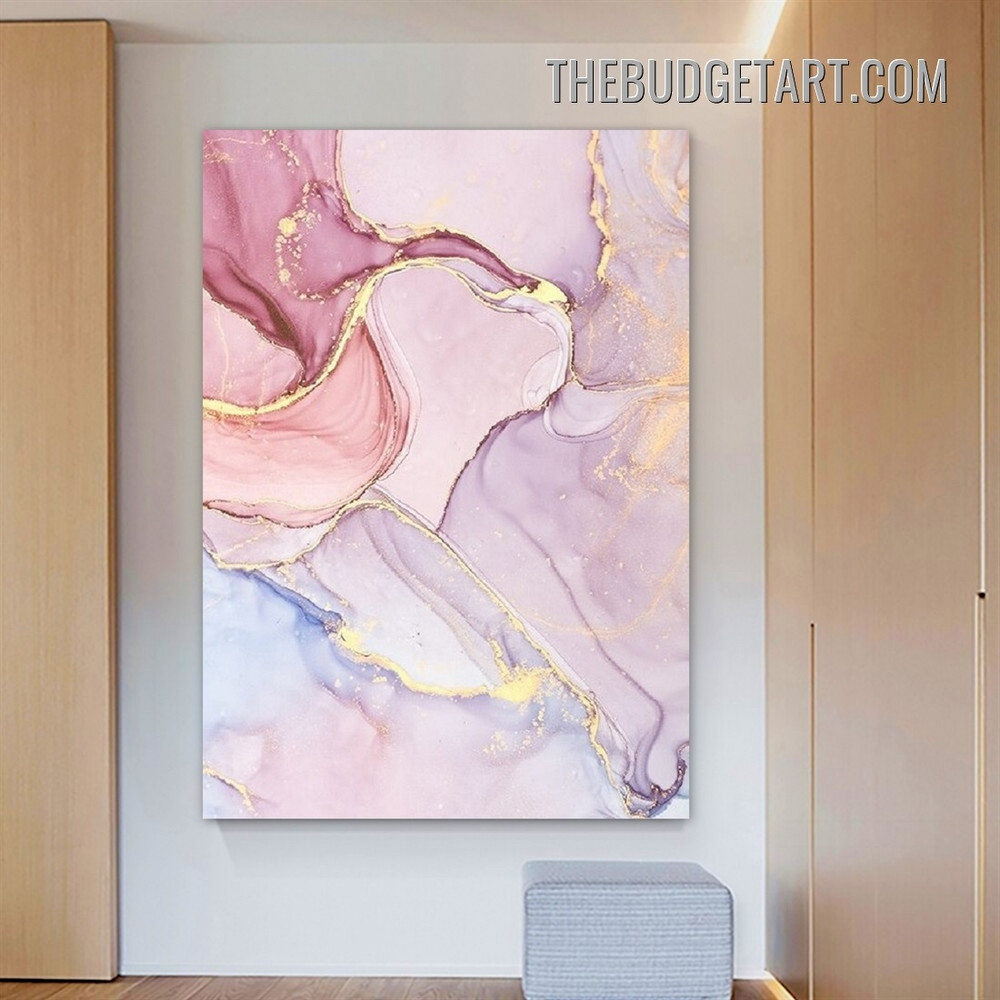 Golden Curved Smears Marble Abstract Painting Picture Modern Canvas Art Print for Room Wall Molding
