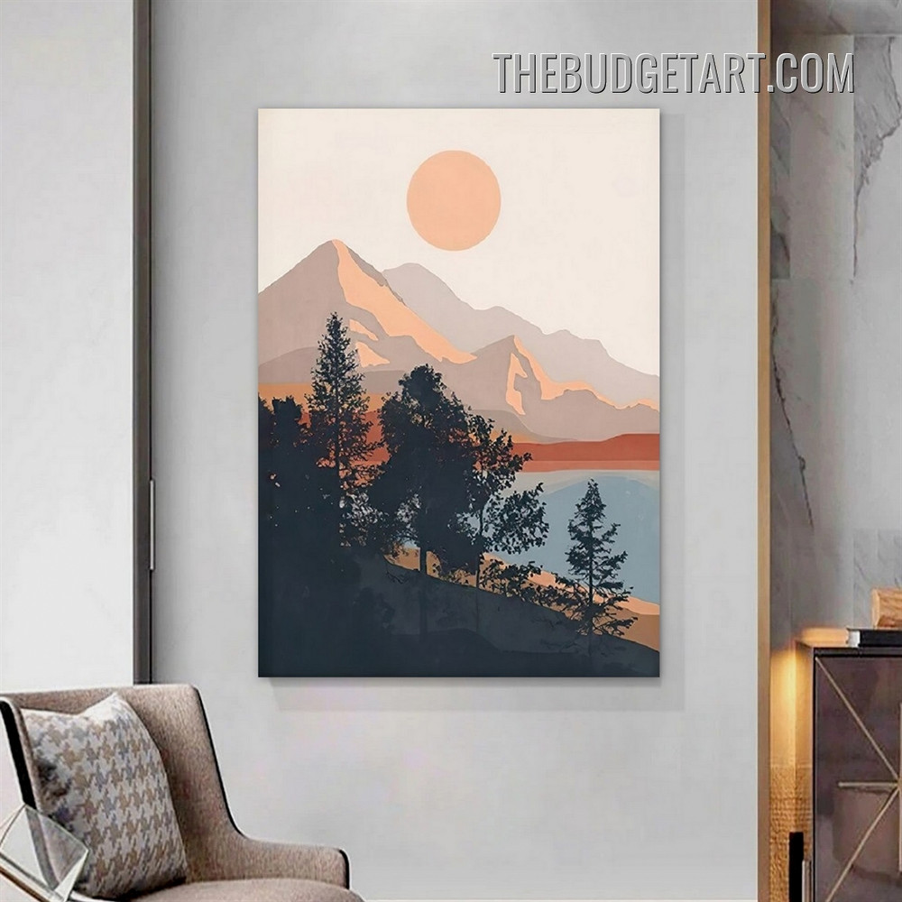 Hillside Sunset Abstract Scandinavian Painting Picture Canvas Art Print for Room Wall Drape