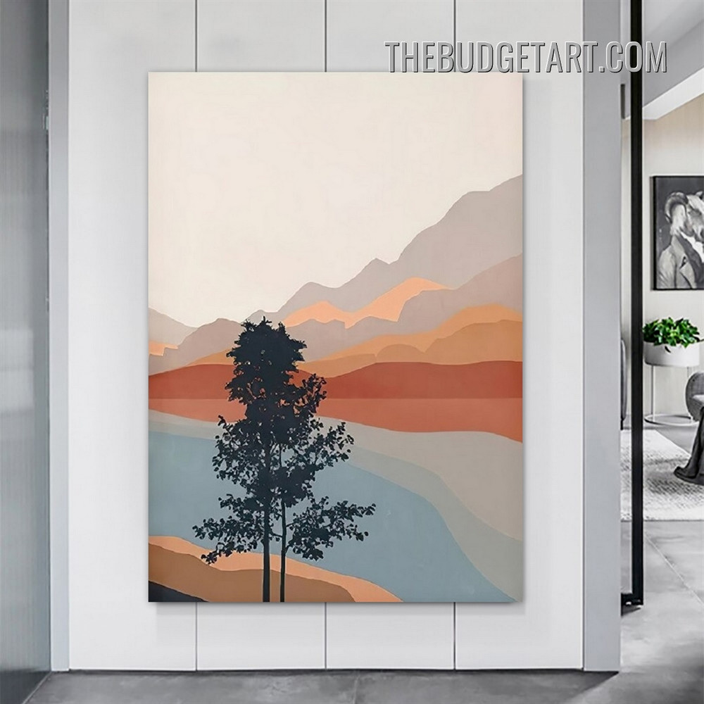 Mountains Lake Abstract Scandinavian Painting Picture Canvas Wall Art Print for Room Arrangement