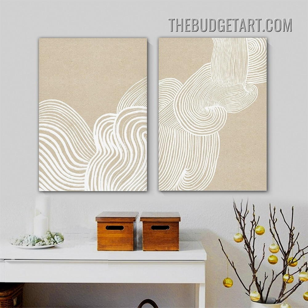 Winding Lines Smears Abstract Modern Painting Picture 2 Piece Canvas Wall Art Prints for Room Tracery