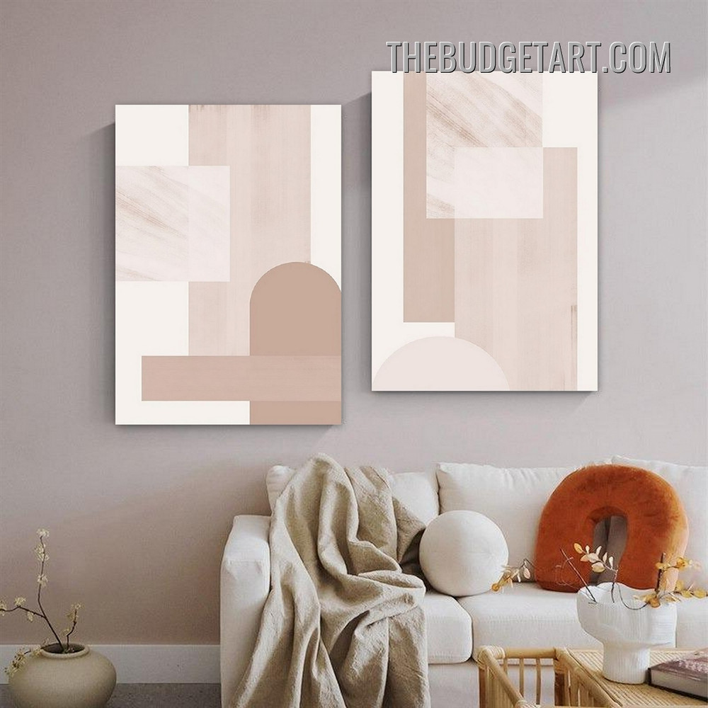 Rectangles Square Abstract Geometric Modern Painting Picture 2 Piece Canvas Wall Art Prints for Room Embellishment