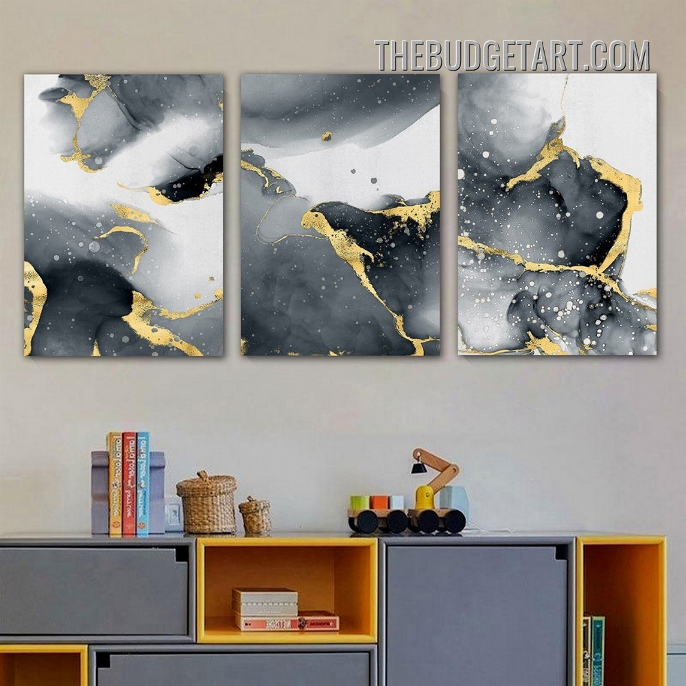Golden Stains Nordic Modern Painting Picture 3 Piece Abstract Canvas Wall Art Prints for Room Adornment