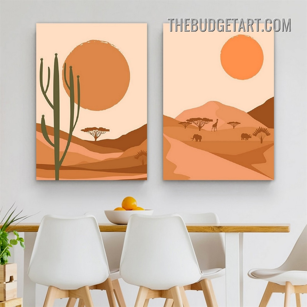 Desert Arbor Abstract Landscape Scandinavian Painting Picture 2 Piece Canvas Art Prints for Room Wall Trimming