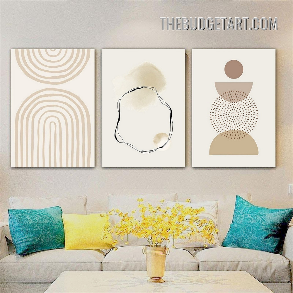 Winding Streaks Abstract Scandinavian Painting Picture 3 Panel Canvas Wall Art Prints for Room Garnish