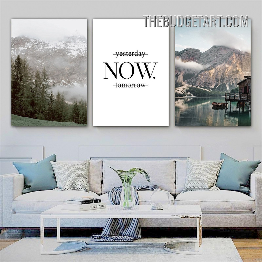 Mountain Scene Landscape Modern Painting Picture 3 Piece Canvas Art Prints for Room Wall Trimming