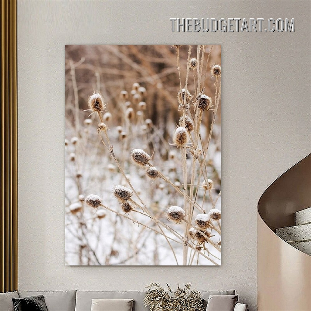 Forst Covered Teasels Nordic Floral Scandinavian Painting Picture Canvas Wall Art Print for Room Molding