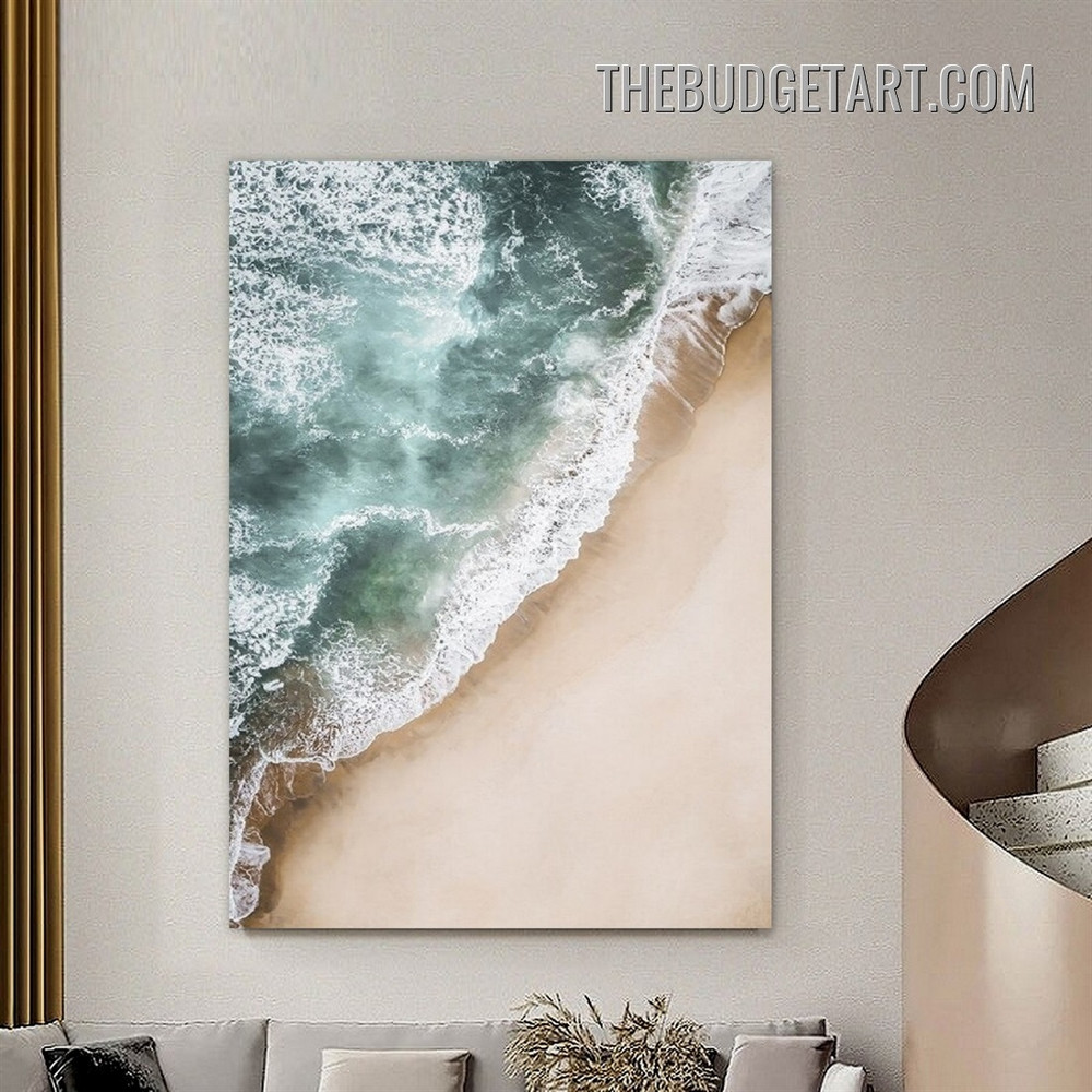 Beach Waves Landscape Modern Painting Picture Canvas Wall Art Print for Room Illumination