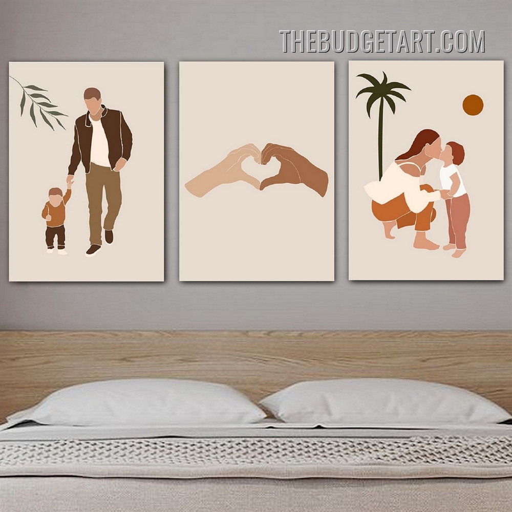 Lovely Family Abstract Figure Scandinavian Painting Picture Canvas 3 Piece Canvas Art Prints for Room Wall Adornment