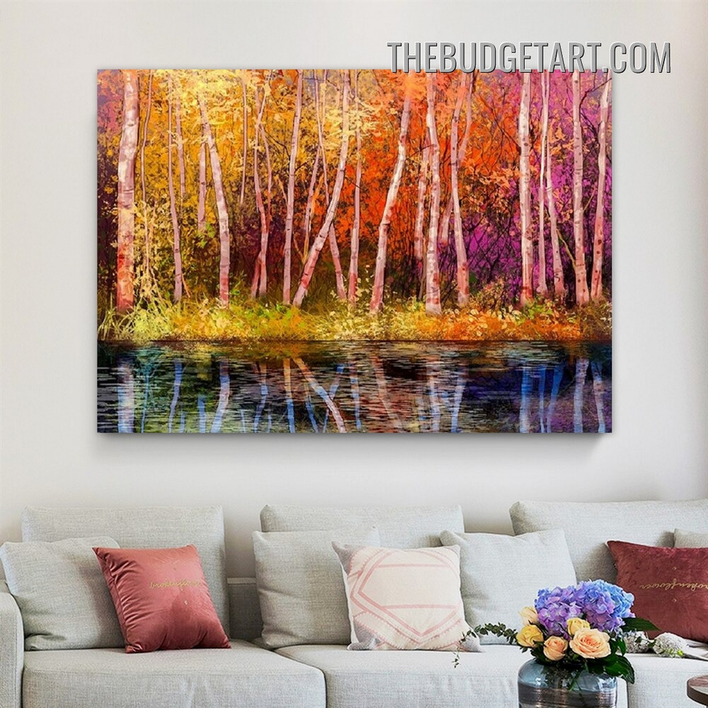 Colorful Autumn Trees Abstract Modern Painting Picture Canvas Botanical Wall Art Print for Room Embellishment