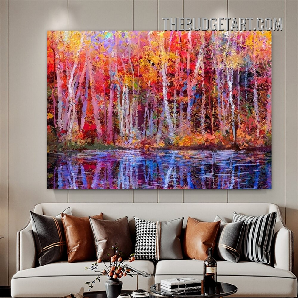 Multicolor Trees Abstract Botanical Modern Painting Picture Canvas Wall Art Print for Room Finery