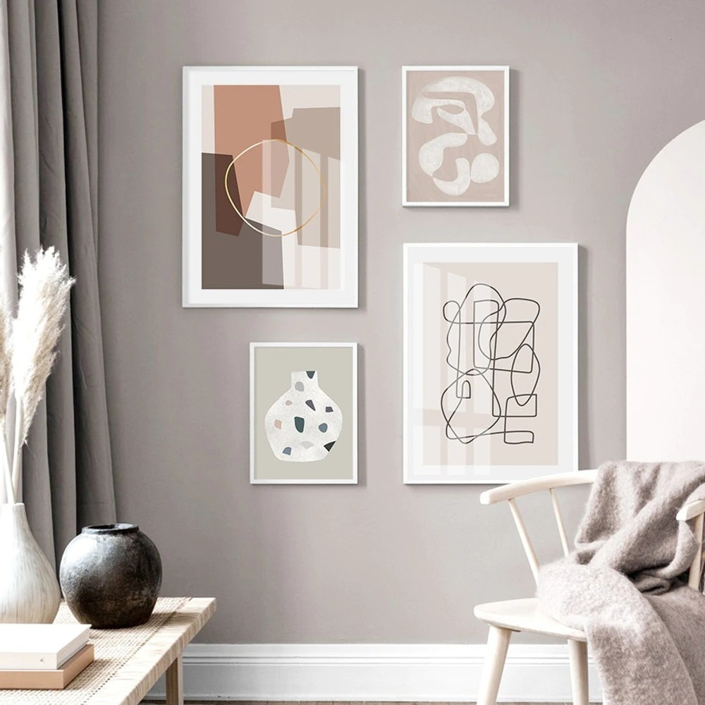 Rambling Strias Abstract Sets Of 4 Multi Piece Canvas Print Artwork Scandinavian Photo Geometric For Room Wall Garnish
