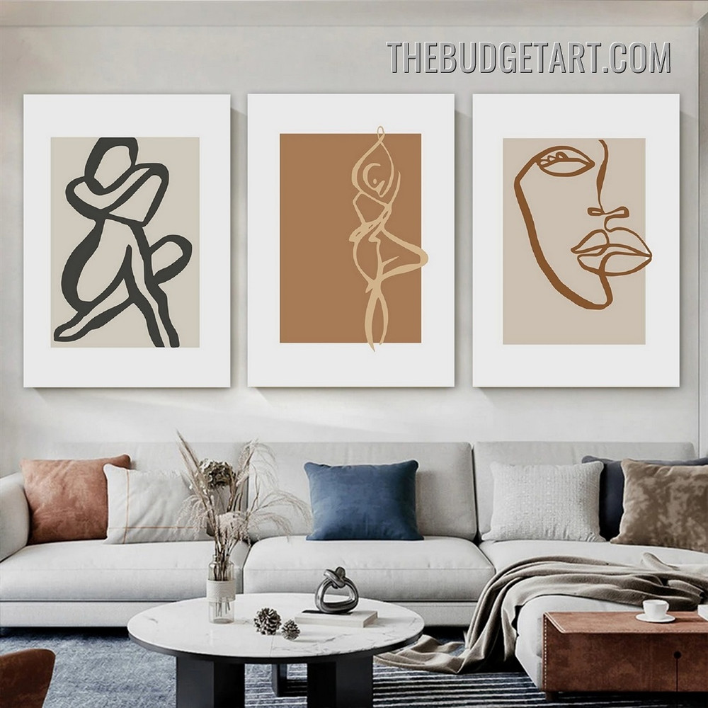 Nude Female Abstract Figure Scandinavian Painting Picture 3 Piece Canvas Wall Art Prints for Room Garnish