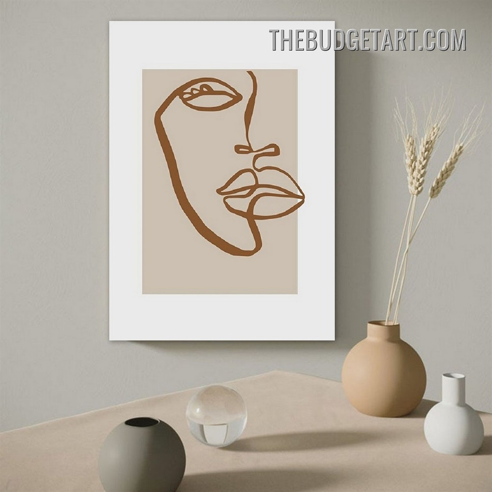 Meandering Lineament Face Abstract Scandinavian Painting Picture Canvas Art Print for Room Wall Arrangement