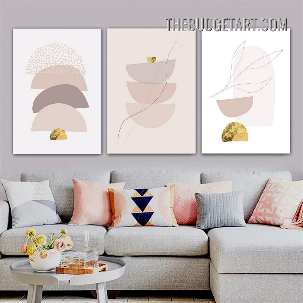 Semi Circles Lines Abstract Geometric Scandinavian Painting Picture 3 Panel Canvas Wall Art Prints for Room Garnish