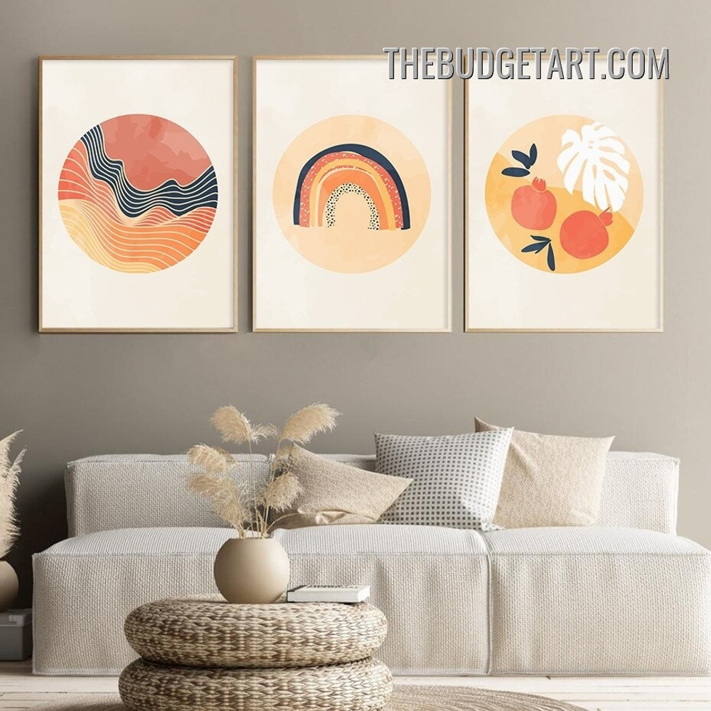 Fruits And Leaves Abstract Scandinavian Painting Picture 3 Piece Canvas Wall Art Prints for Room Flourish