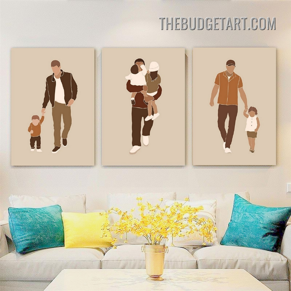 Dad Daughter Abstract Figure Scandinavian Painting Picture 3 Piece Canvas Wall Art Prints for Room Illumination