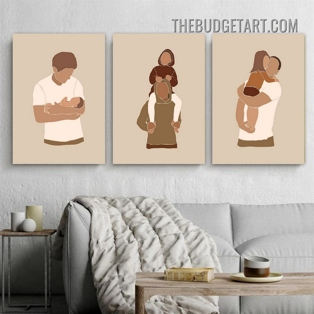 Fathers Son Abstract Figure Scandinavian Painting Picture 3 Piece Canvas Wall Art Prints for Room Finery