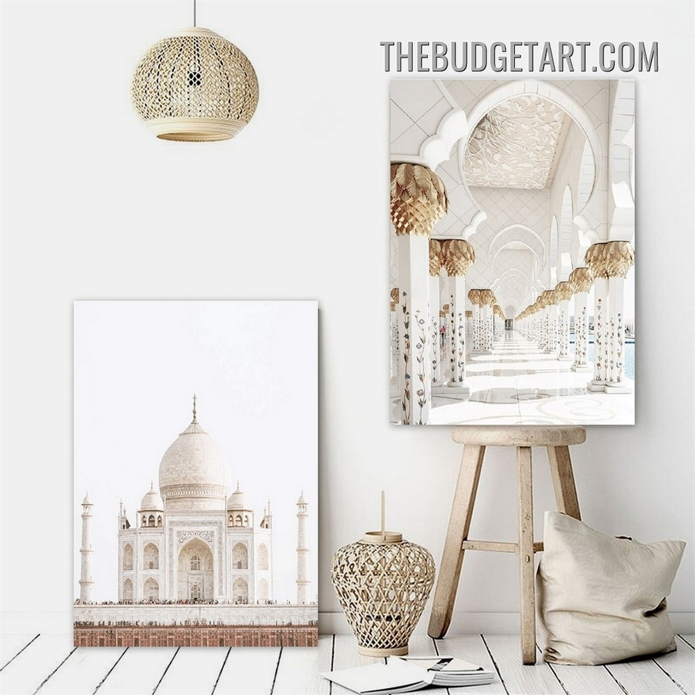 Wonderful Taj Mahal Architecture Scandinavian Painting Picture 2 Piece Canvas Art Prints for Room Wall Trimming