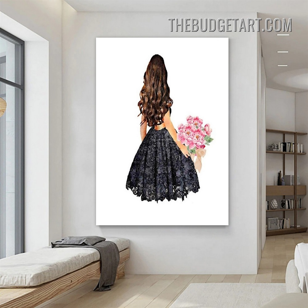 Black Dress Girl Modern Painting Picture Canvas Fashion Wall Art Print for Room Decoration