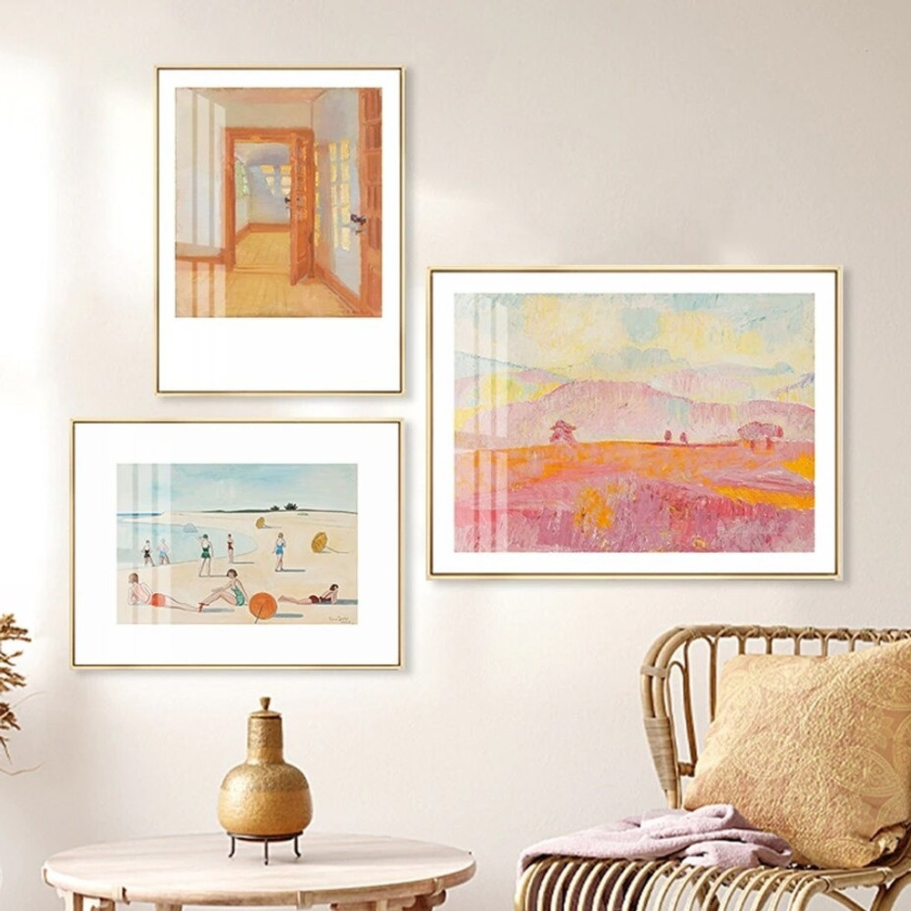 Offing Demos People Abstract Modern Landscape Sets Of 3 Piece Painting Pic Canvas Print for Room Wall Disposition