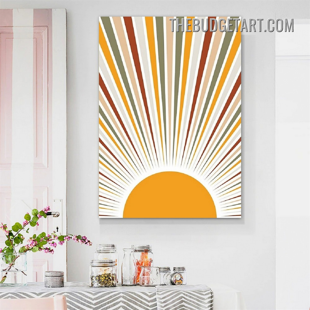Colorific Lines Sun Abstract Scandinavian Contemporary Painting Picture Canvas Art Print for Room Wall Ornamentation