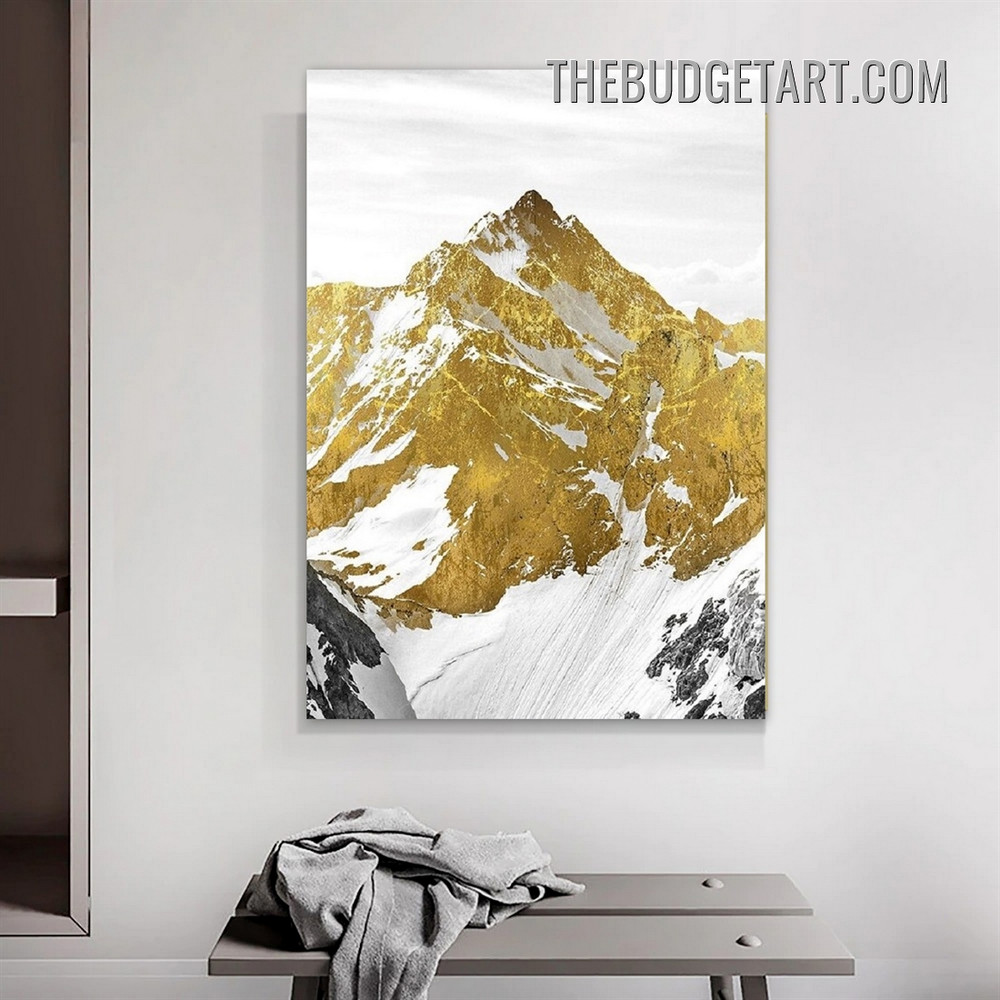 Golden Snow Mountains Naturescape Modern Painting Picture Canvas Art Print for Room Wall Drape