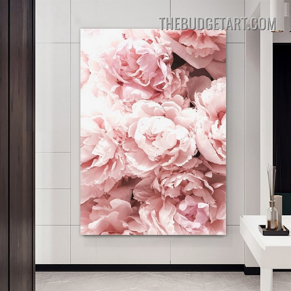 Pink Peony Blossoms Abstract Modern Painting Picture Floral Canvas Wall Art Print for Room Decoration