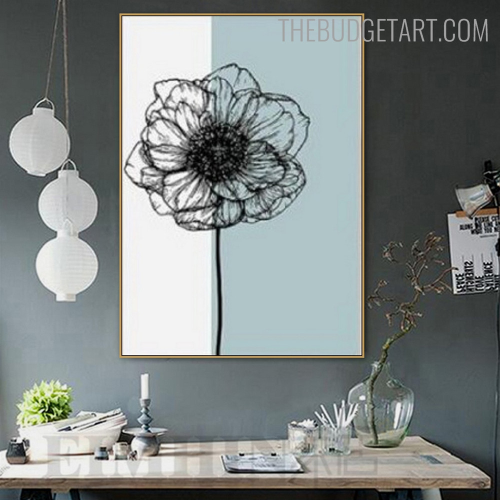 Black Flower Abstract Floral Nordic Portmanteau Photo Canvas Print for Room Wall Ornament