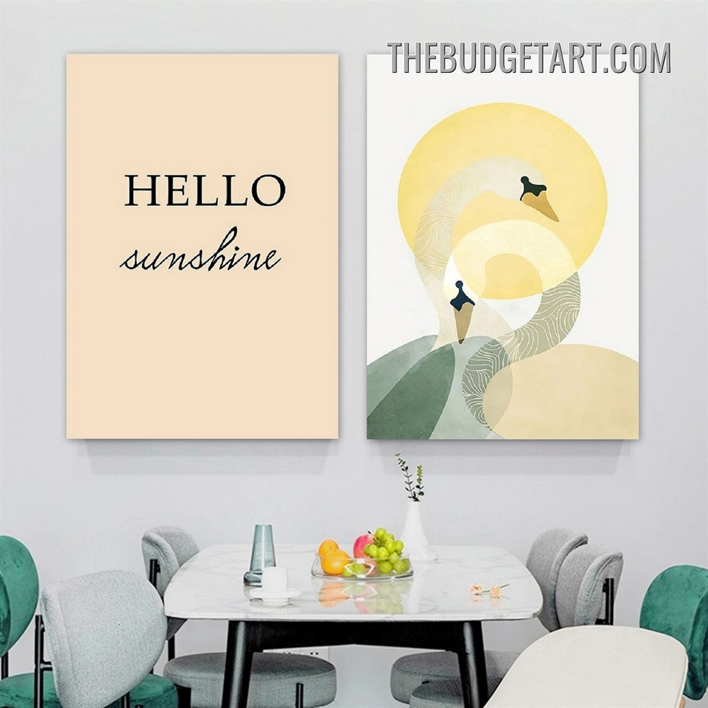 Hello Sunshine Typography Modern Painting Picture 2 Piece Canvas Art Prints for Room Wall Décor