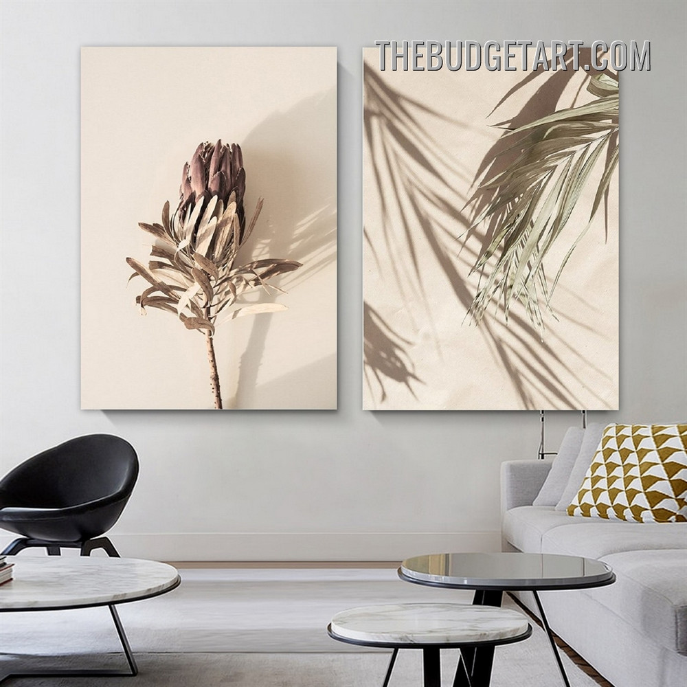 Flowers Leaves Abstract Floral Vintage Painting Picture 2 Piece Canvas Wall Art Prints for Room Garniture