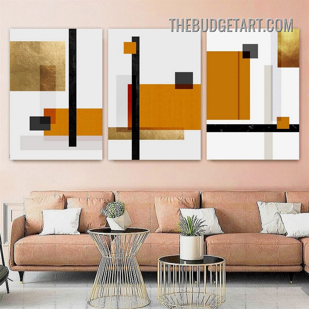 Geometric Drawing Pattern Abstract Modern Painting Picture 3 Piece Canvas Wall Art Prints for Room Arrangement