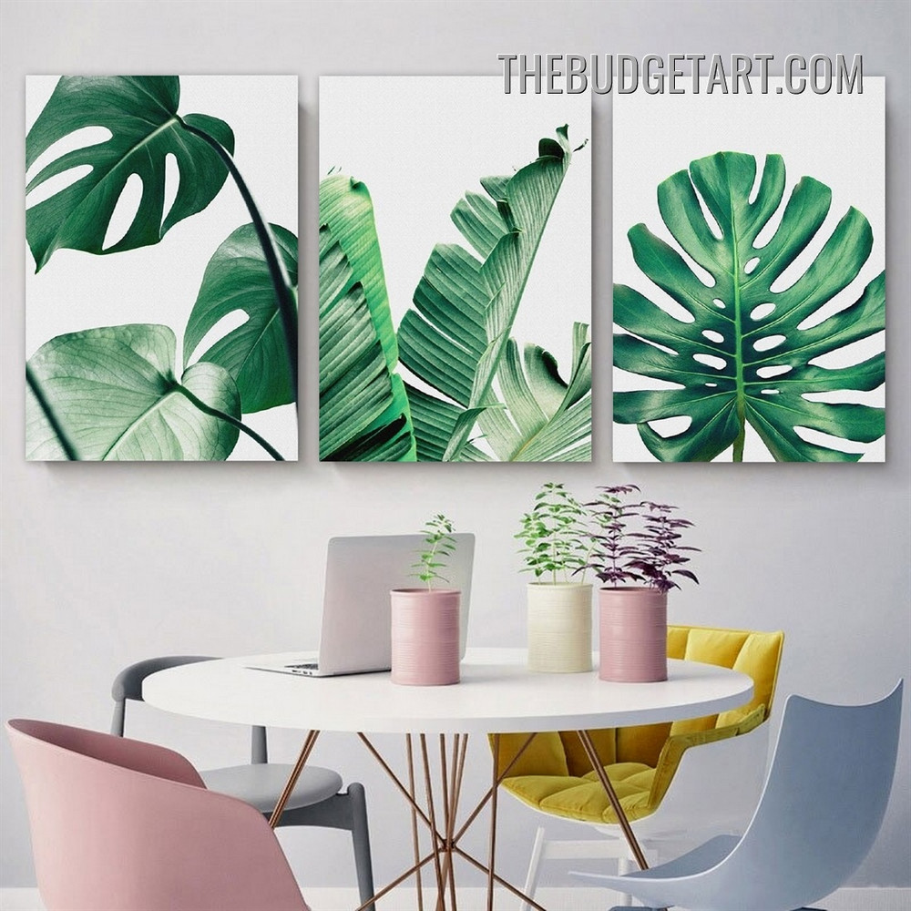 Banana Leaves Botanical Modern Painting Picture 3 Piece Canvas Wall Art Prints for Room Décor