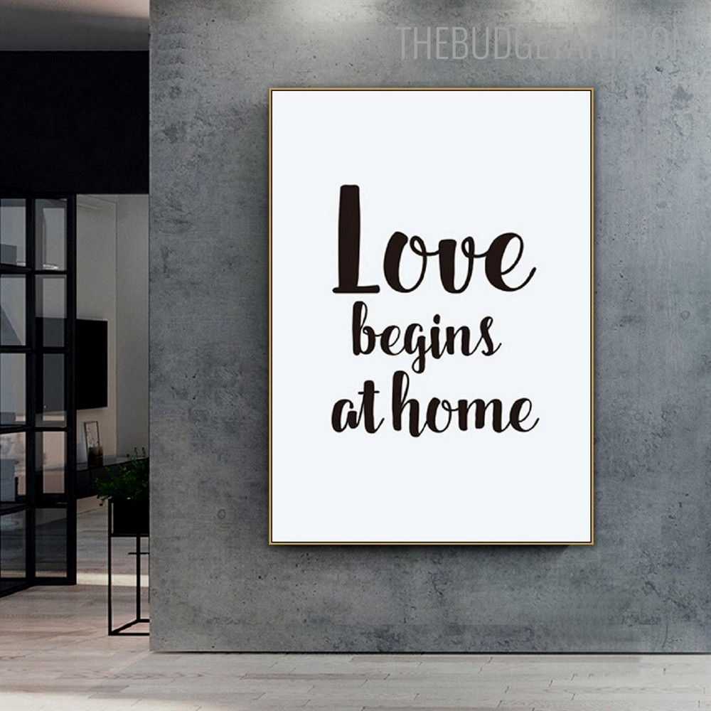 Begins at Home Quote Modern Smudge Portrait Canvas Print for Room Wall Ornament