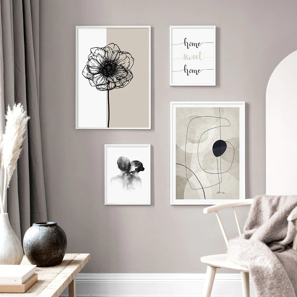 Strokes Daffodil Sketch Flower Abstract Scandinavian Floral 4 Piece Painting Pic Canvas Print for Room Wall Disposition 