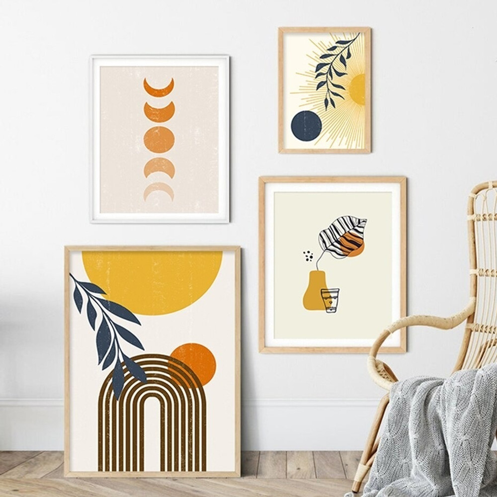 Sun Gleam Strokes Rays Scandinavian Naturescape 4 Multi Piece Wall Art Set Abstract Photograph Canvas Print for Room Getup