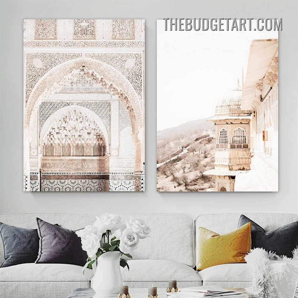 Amber Place Architecture Scandinavian Painting Picture 2 Piece Canvas Art Prints for Room Wall Finery
