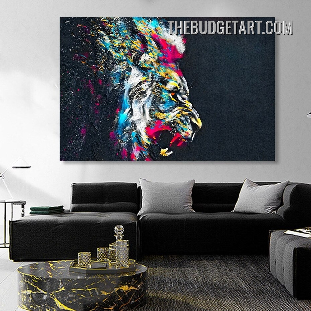 Colorful Lion Face Abstract Animal Contemporary Painting Picture Canvas Art Print for Room Wall Finery