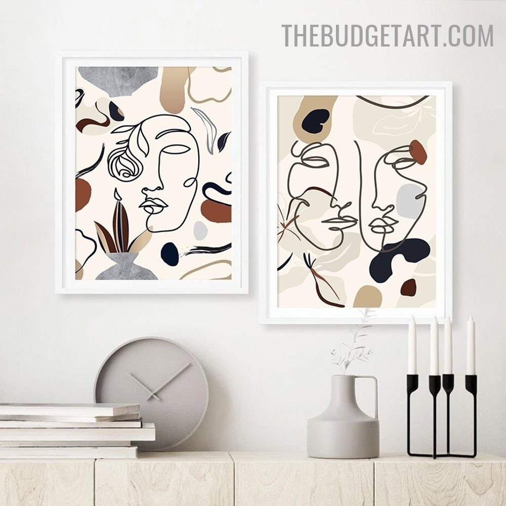 Couple Kisses Abstract Nordic Minimalist Modern Painting Photo Canvas Print for Room Wall  Ornament