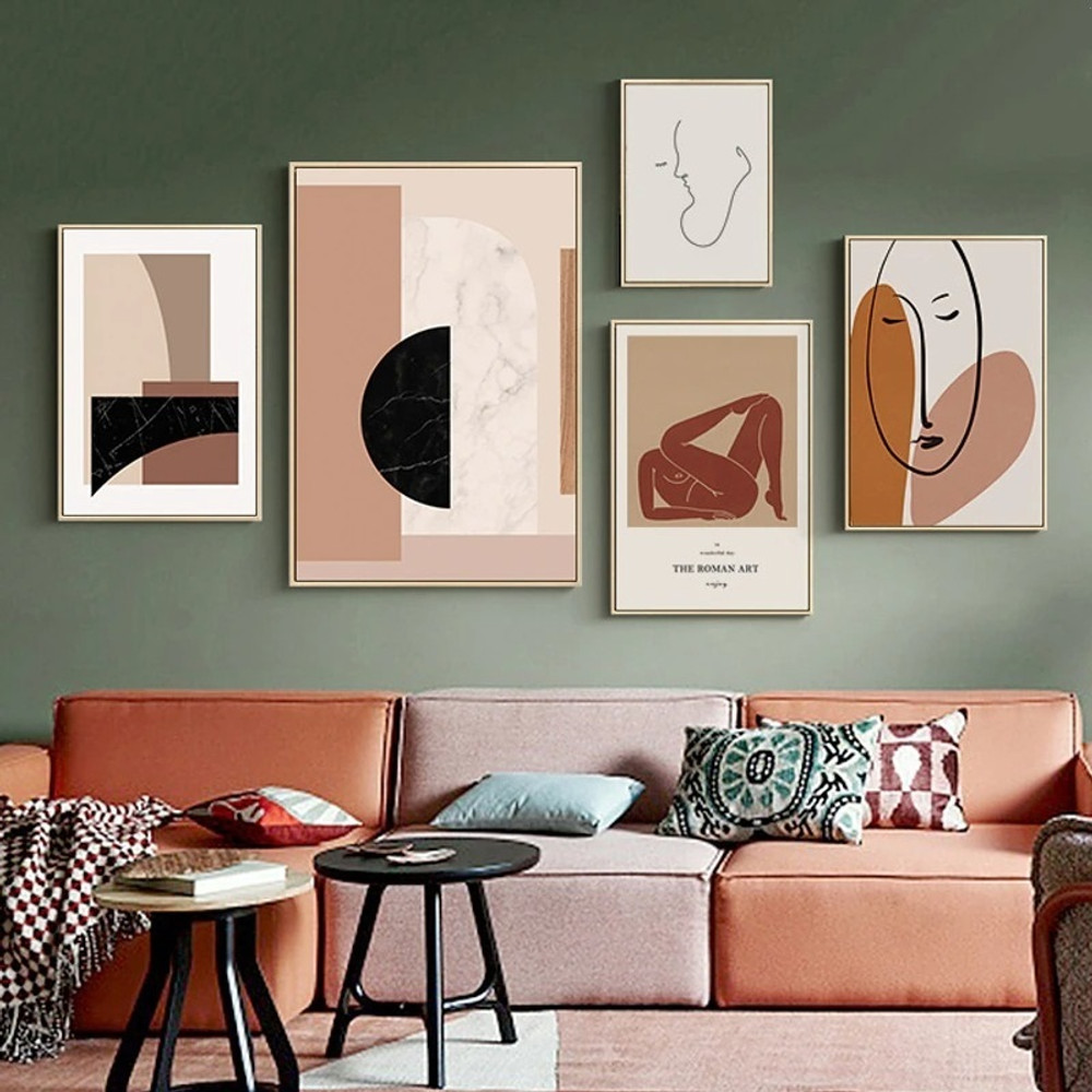 Human Stroke Visage Face Abstract Scandinavian Figure Sets Of 5 Piece Painting Pic Canvas Print For Room Wall Disposition