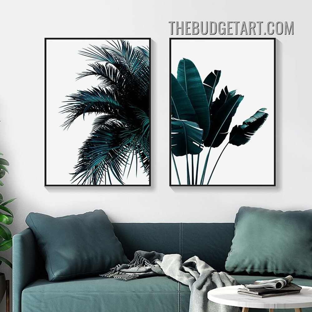 Green Banana Foliage Nordic Botanical minimalist Painting Picture 2 Piece Canvas Wall Art Prints for Room Disposition