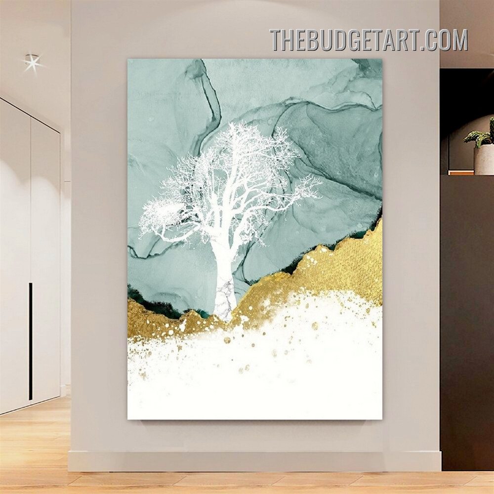 White Tree Abstract Botanical Modern Painting Picture Canvas Wall Art Print for Room Decoration