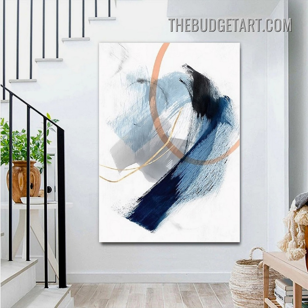 Blue Smudge Abstract Modern Painting Picture Canvas Wall Art Print for Room Molding