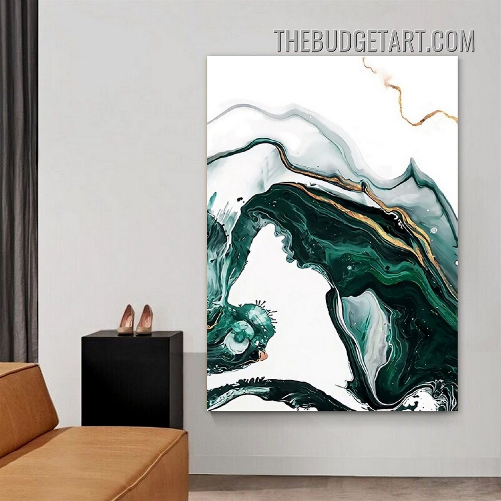 Green Speckles Marble Pattern Abstract Modern Painting Picture Canvas Wall Art Print for Room Molding