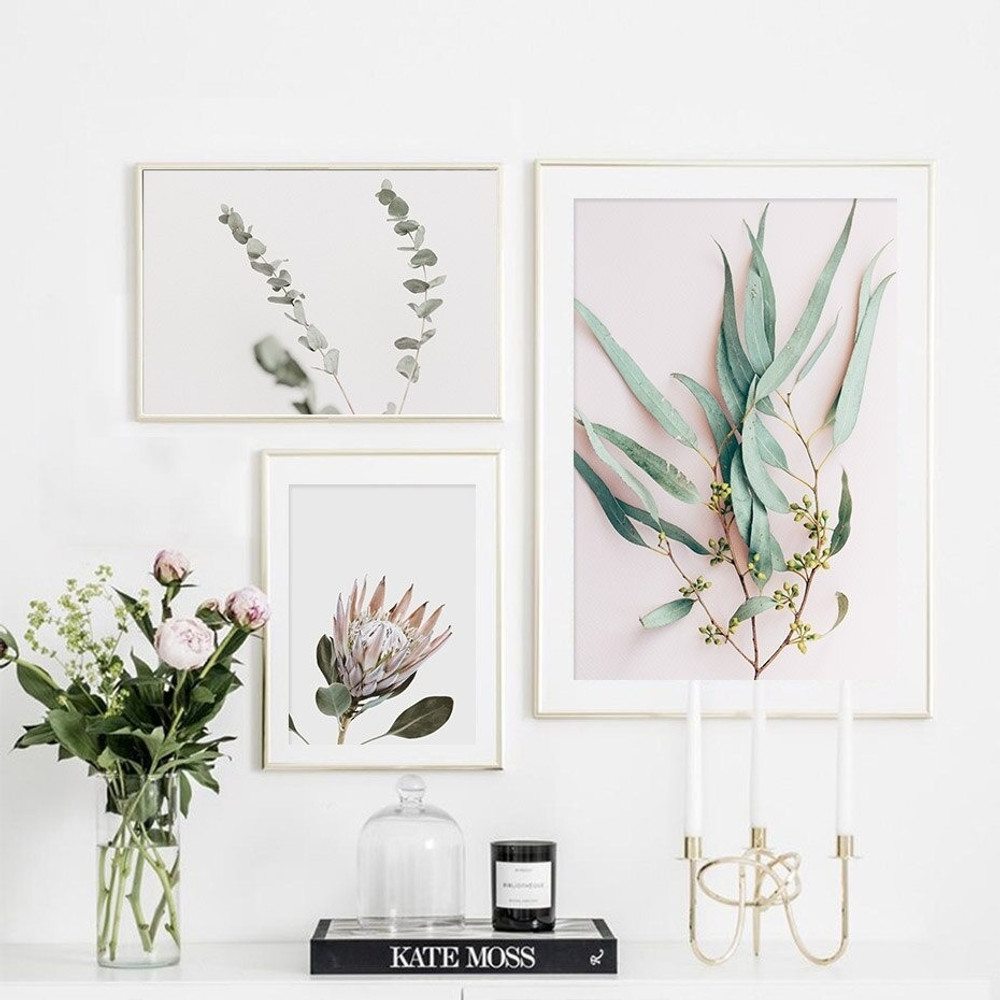 King Protea Floret Leaves Modern Floral 3 Multi Piece Wall Art Set Minimalist Photograph Canvas Print for Room Getup