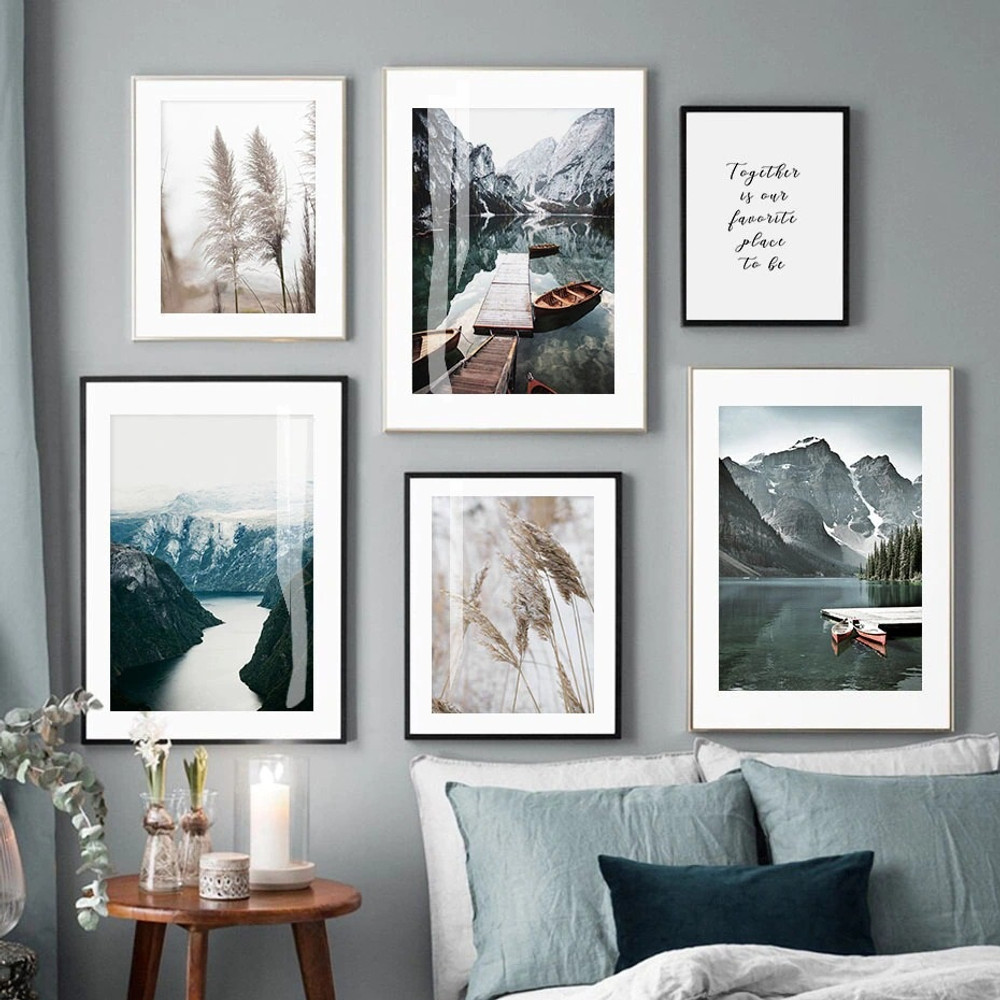 Lake Aqua Way Mountains Landscape Abstract Photograph Nordic 6 Piece Set Canvas Print Art for Room Flourish